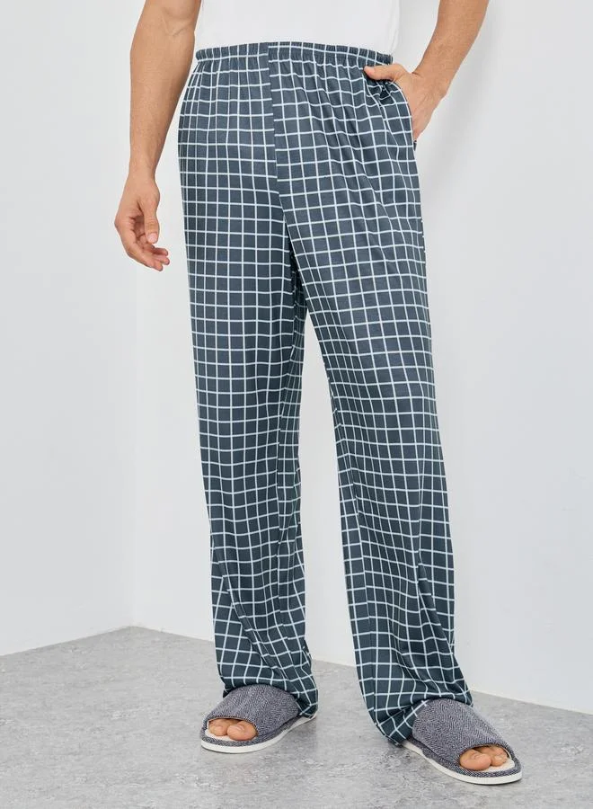 Styli Styli Charcoal Checkered Pyjama with Elastic Waist
