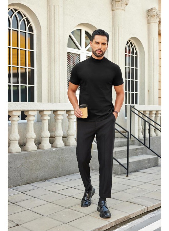 COOFANDY Mens Mock Turtleneck Shirts Casual Premium Cotton Short Sleeve Shirt 2025 Basic Half Neck T-Shirts, Black, M - Image 5