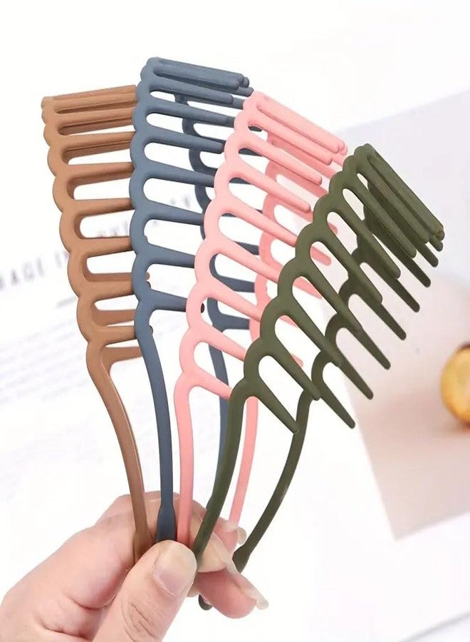 Ashkash 4 Pcs Solid Color Non Slip Plastic Headbands With Teeth Comb Matte Hair Bands Simple Hair Accessories For Women Men - Image 2