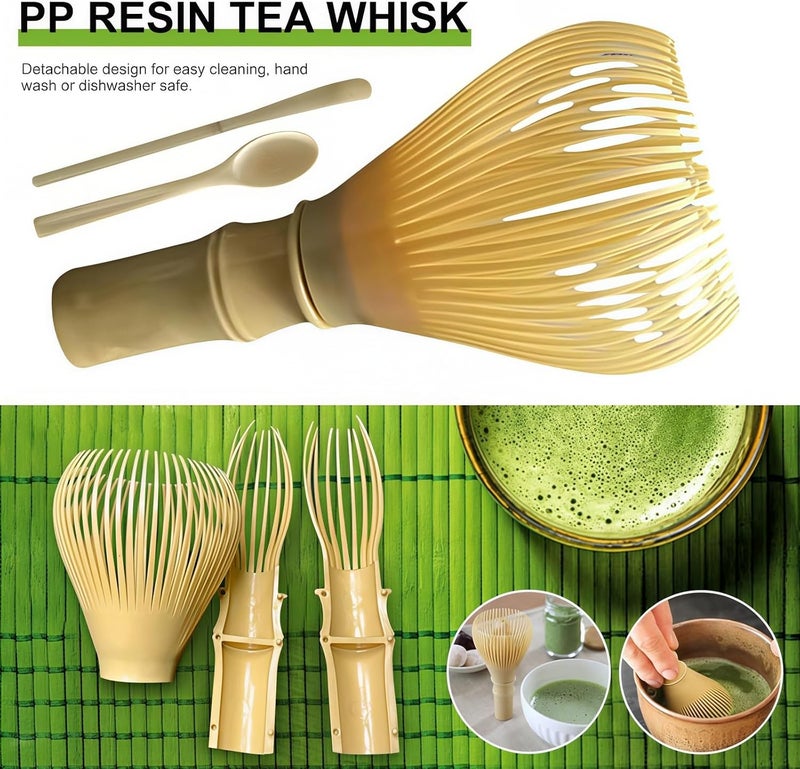 OUGETHER Resin Matcha Whisk Chasen Brush Tools for Matcha Green Tea Powder Reusable Powder Whisk Prepare Japanese Matcha Tea (Yellow-Set) - Image 2