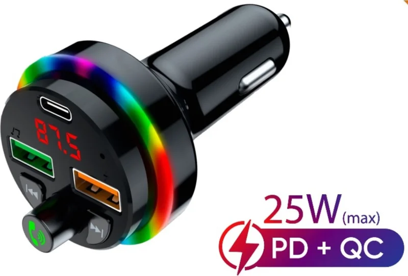 CONCORD Sft-1 Bluetooth Call and Music RGB FM Transmitter 25W Qc 3.0 Pd + 3.1A Dual USB Charger