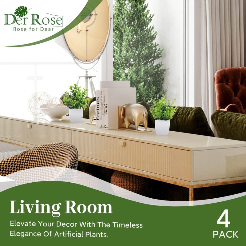 Der Rose 4 Pack Fake Plants Mini Artificial Greenery Potted Plants for Home Decor Indoor Office Table Room Farmhouse - Image 3