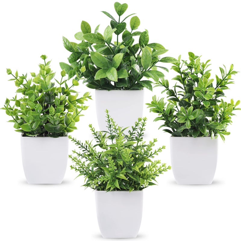 Der Rose 4 Pack Fake Plants Mini Artificial Greenery Potted Plants for Home Decor Indoor Office Table Room Farmhouse - Image 1