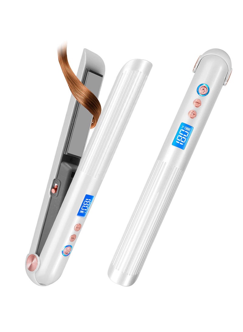 SYOSI Portable Hair Straightener, 5000mAh USB Rechargeable Hair Straightener Cordless Hair Straightener and Curler 2 in 1 with 8 Levels Adjustable Temperature & Non-Slip Ceramic Flat Iron (White) - Image 1