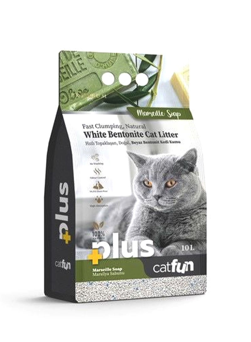 كات فن بلس رملة قطط من نوع كات فن بلس وايت بنتونيت 10 لتر، صابون مارسيليا