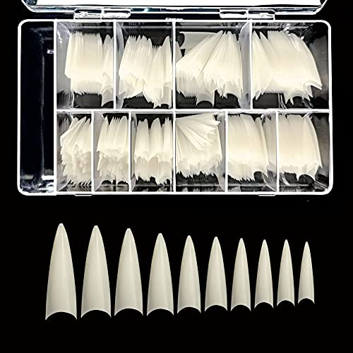 VIVACE Natural Long Stiletto 500pcs Artificial Fake Gel Nail Tips,10 Sizes 28510 For Nail Salon - Image 1