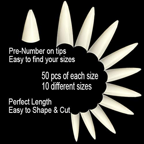 VIVACE Natural Long Stiletto 500pcs Artificial Fake Gel Nail Tips,10 Sizes 28510 For Nail Salon - Image 3