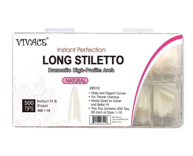 VIVACE Natural Long Stiletto 500pcs Artificial Fake Gel Nail Tips,10 Sizes 28510 For Nail Salon - Image 2