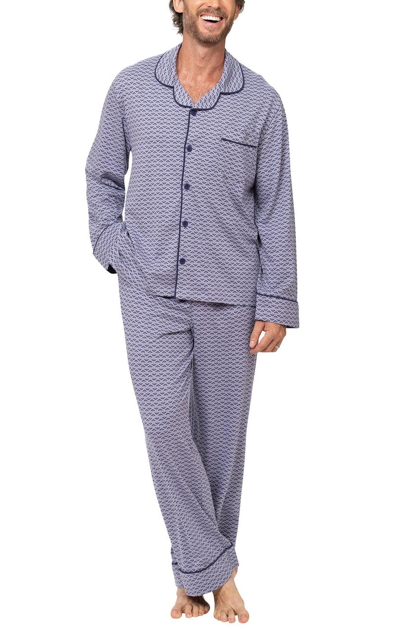 PajamaGram Mens Pajama Set Cotton - Mens PJ Sets, Long Sleeve, Brick, LG - Image 1