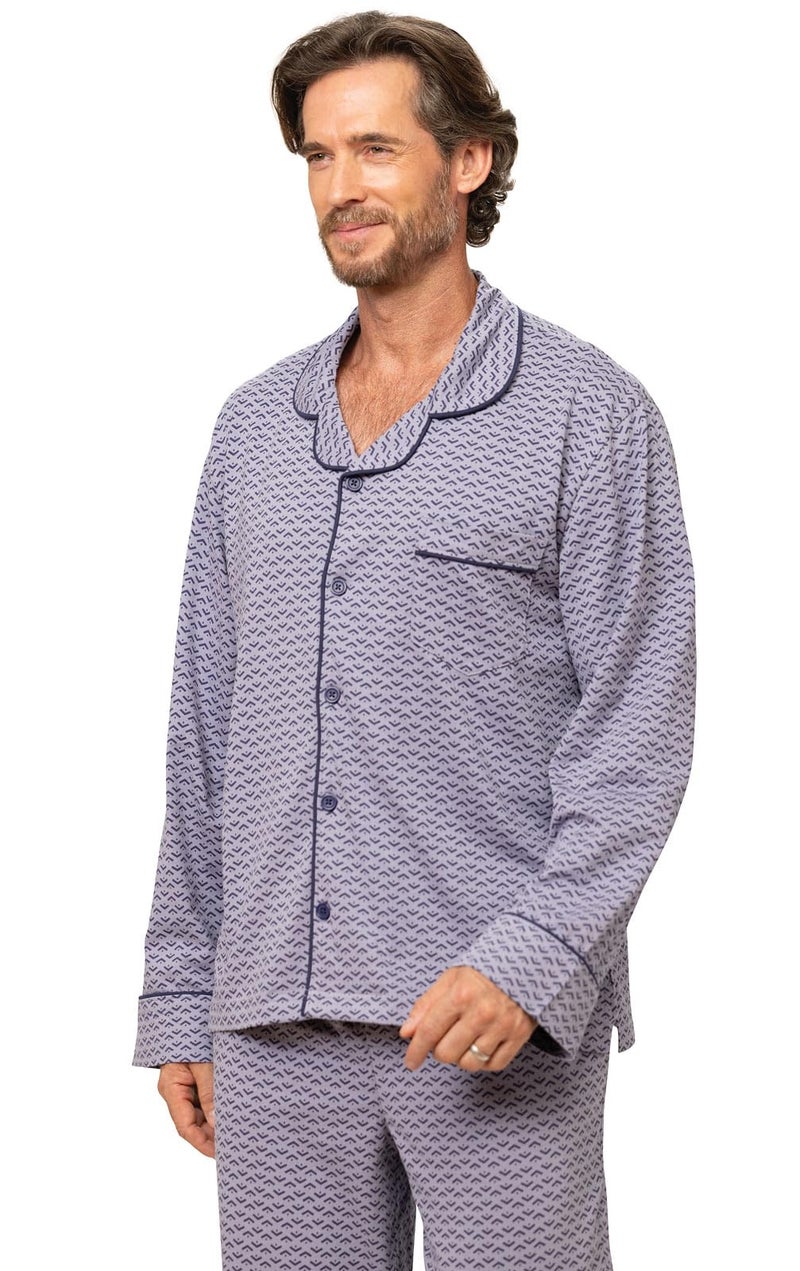 PajamaGram Mens Pajama Set Cotton - Mens PJ Sets, Long Sleeve, Brick, LG - Image 4