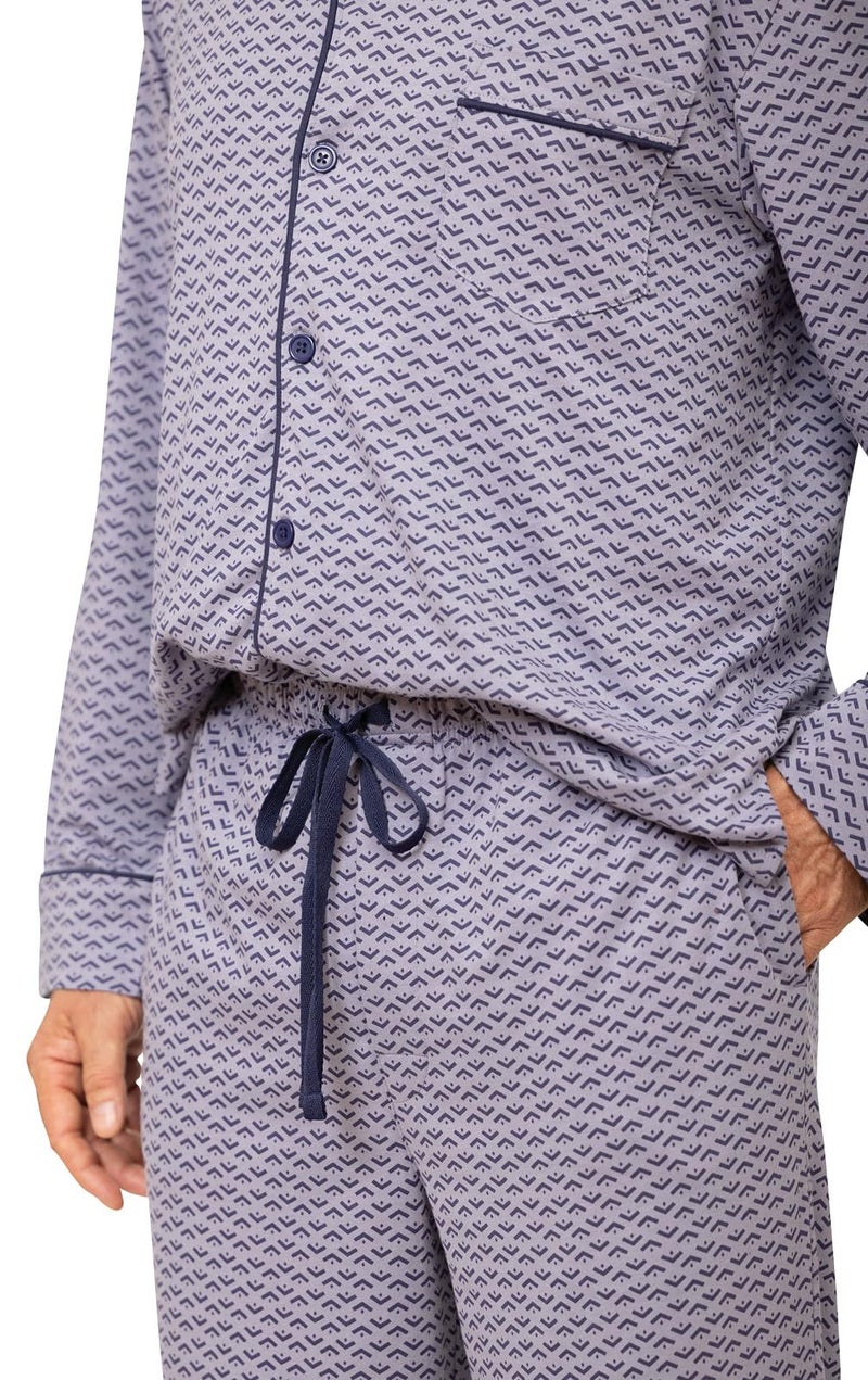 PajamaGram Mens Pajama Set Cotton - Mens PJ Sets, Long Sleeve, Brick, LG - Image 3