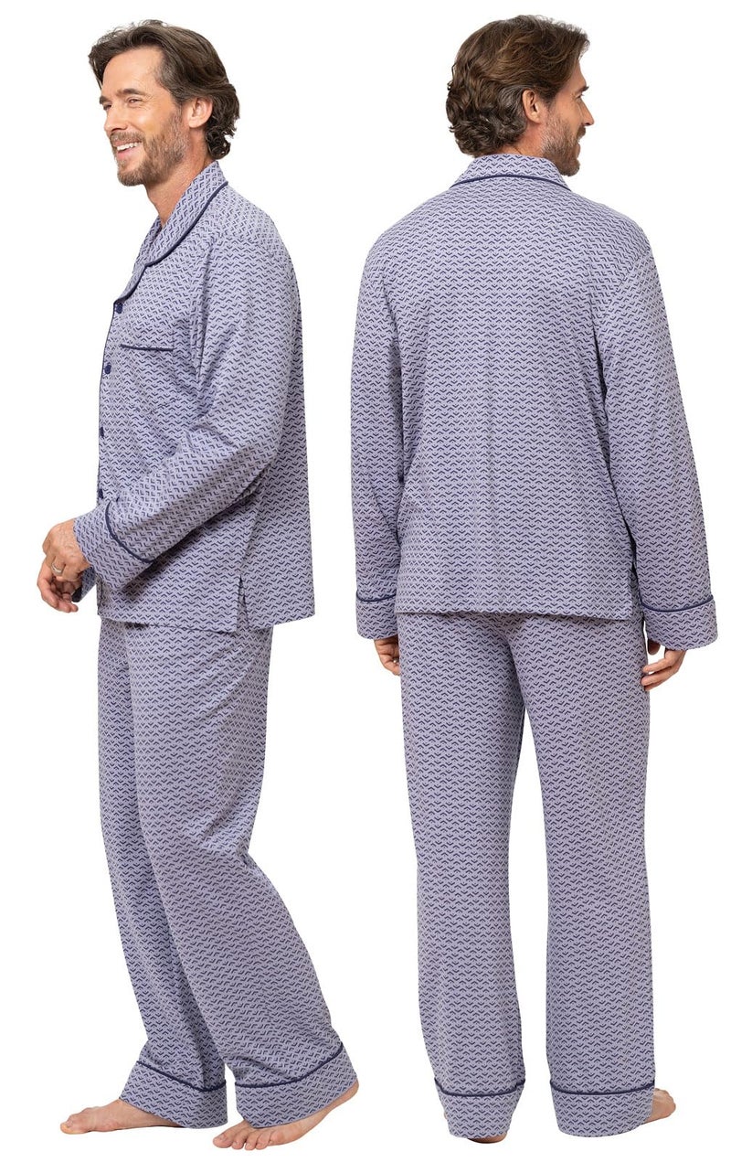 PajamaGram Mens Pajama Set Cotton - Mens PJ Sets, Long Sleeve, Brick, LG - Image 2