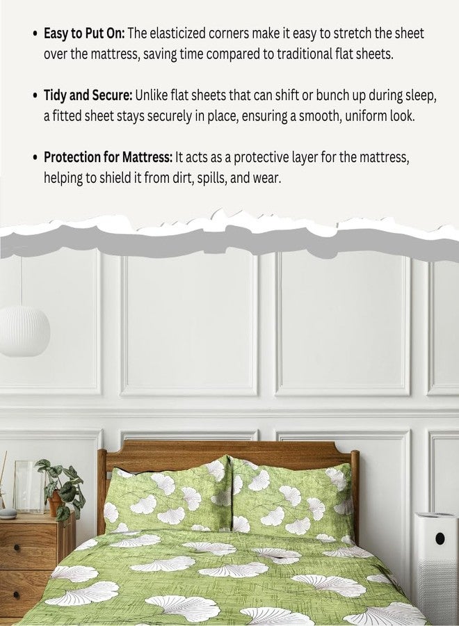 imsid Premium Cotton Elastic Fitted Bedsheets with 2 King Size Pillow Covers Double Bed with All Around Elastic Supersoft Size - 72 King Sizex78+10 inches (Green Flower) - Image 5