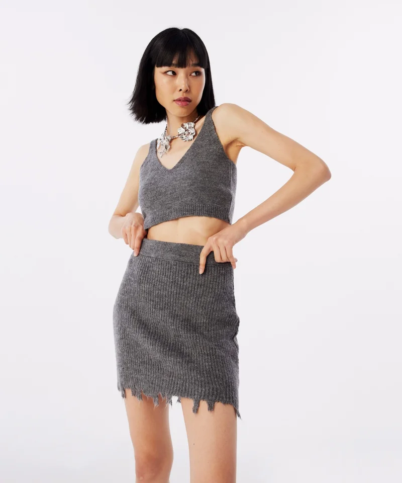 تويست Distressed Effect Knitwear Skirt