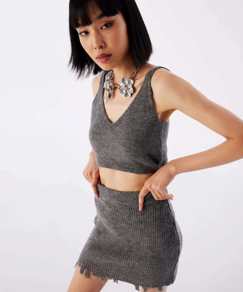 تويست Distressed Effect Knitwear Skirt