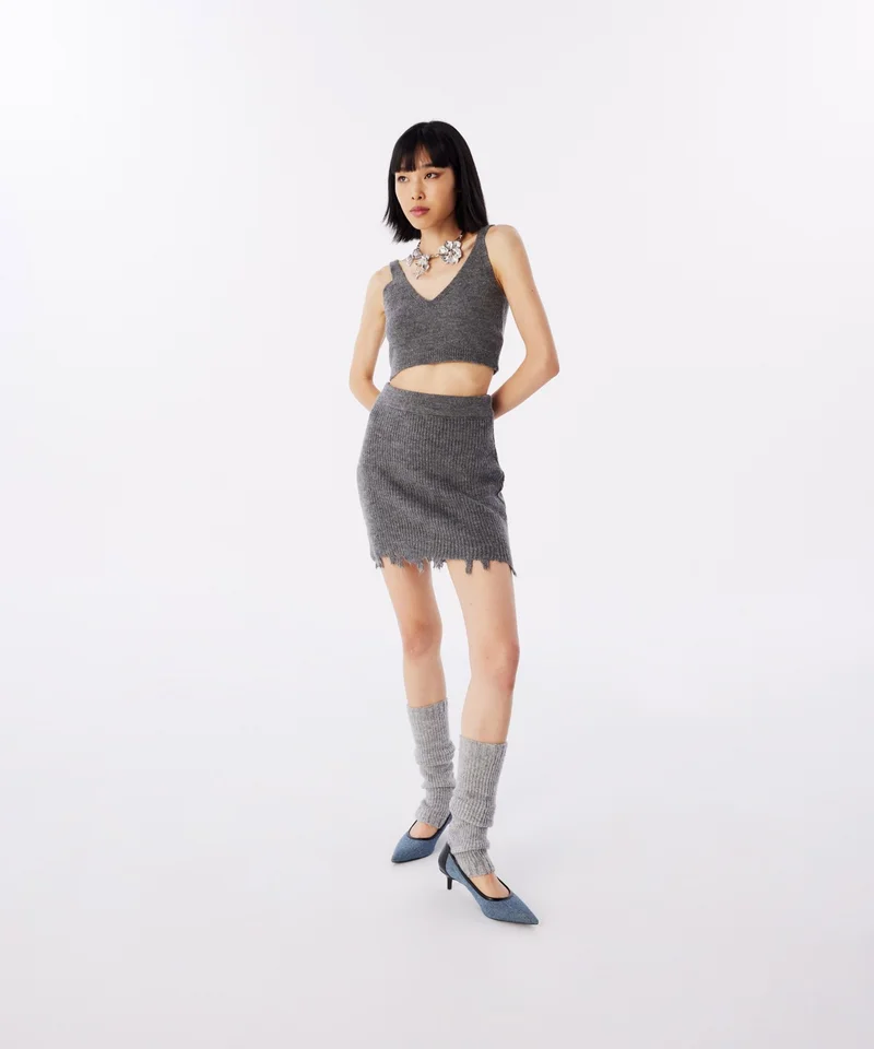 تويست Distressed Effect Knitwear Skirt