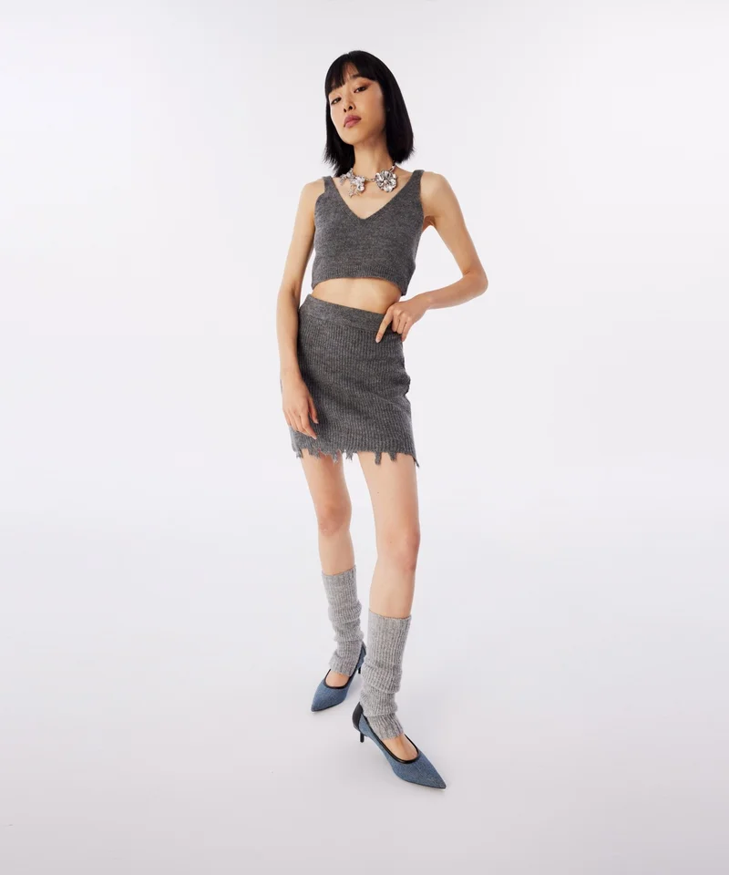 تويست Distressed Effect Knitwear Skirt