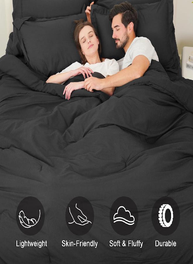 PHF PHF Ultra Soft Comforter Sets King-7 Pieces Bed in A Bag Comforter & Sheet Set-Comfy Cozy Bedding Set Include Comforter, Pillow Shams, Flat Sheet, Fitted Sheet and Pillowcase, Black  - Image 2