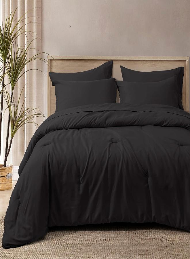PHF PHF Ultra Soft Comforter Sets King-7 Pieces Bed in A Bag Comforter & Sheet Set-Comfy Cozy Bedding Set Include Comforter, Pillow Shams, Flat Sheet, Fitted Sheet and Pillowcase, Black  - Image 1