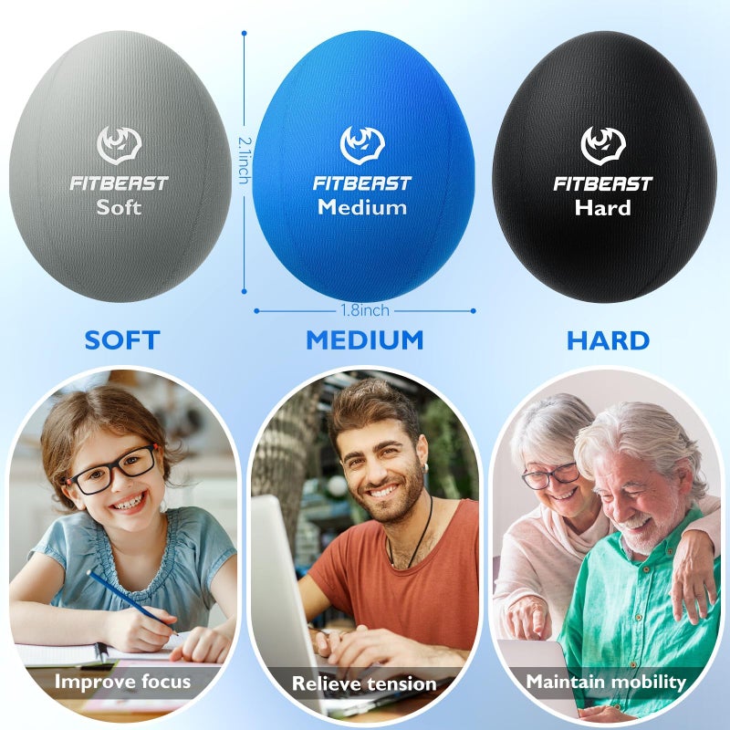 FitBeast Stress Balls for Adults, Squeeze Balls for Hand Therapy, 6-Pack Hand Therapy Balls, Tri-Density Hand Exercise Ball for Arthritis Relief, Physical Therapy (Gray, Sky, Black) - Image 3