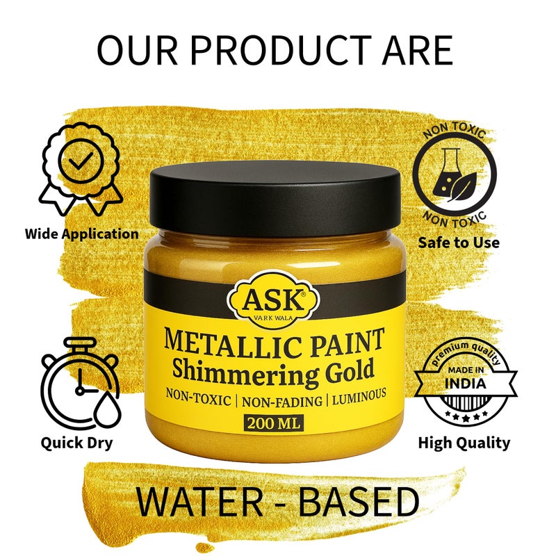 ASK VARK WALA Acrylic Paint Metallic Gold, Artist's Choice Acrylic Color - Non-Toxic, High-Pigment, Smooth Application, Bold Coverage - for Artists, Kids & Hobbyists - Image 2