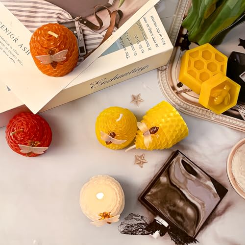 Lacaser Beeswax Candles Bulk Set of 12, Bee Candles with Little Bee Ornament Decors, Bee Themed Gift,Unscented&Smokeless &Dripless, Dia 1.77" x1.97" Each, Yellow - Image 4
