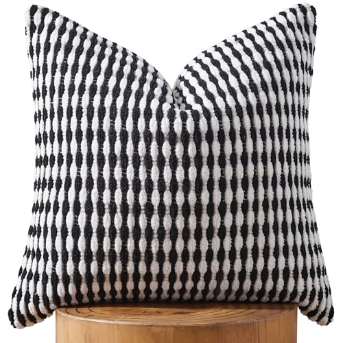 AmHoo Boho Chenille Pillow Cover Decorative Tufted Pillowcase for Couch Bed Sofa Bedroom Living Room Modern 18 x 18Inch Black - Image 1