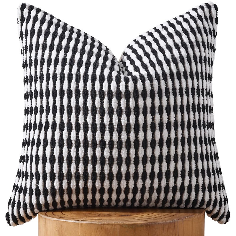AmHoo Boho Chenille Pillow Cover Decorative Tufted Pillowcase for Couch Bed Sofa Bedroom Living Room Modern 18 x 18Inch Black - Image 2