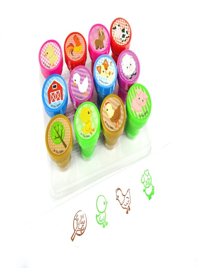 TINYMILLS 12 Pcs Farm Animals Stamp Kit for Kids - Farm Animals Barnyard Self Inking Stamps Gift Party Favors - Image 1