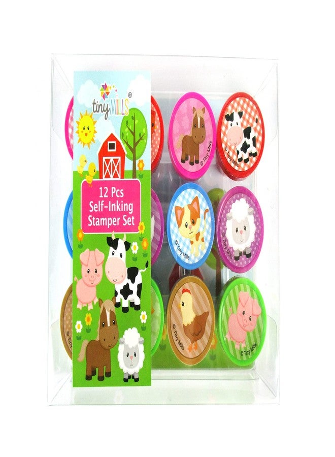 TINYMILLS 12 Pcs Farm Animals Stamp Kit for Kids - Farm Animals Barnyard Self Inking Stamps Gift Party Favors - Image 2