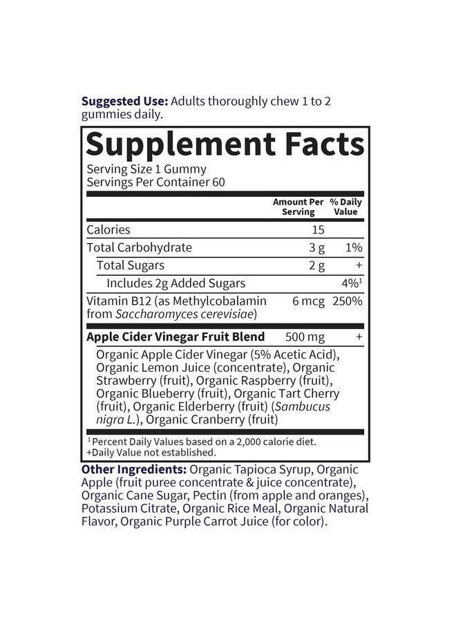 Garden of Life Apple Cider Vinegar Gummies USDA Organic ACV Gummy Vitamins Made with Real Fruit Blend, Whole Food Vitamin B12 - Vegan, Gluten Free, Non-GMO, Kosher - 60 Gummie - Image 4