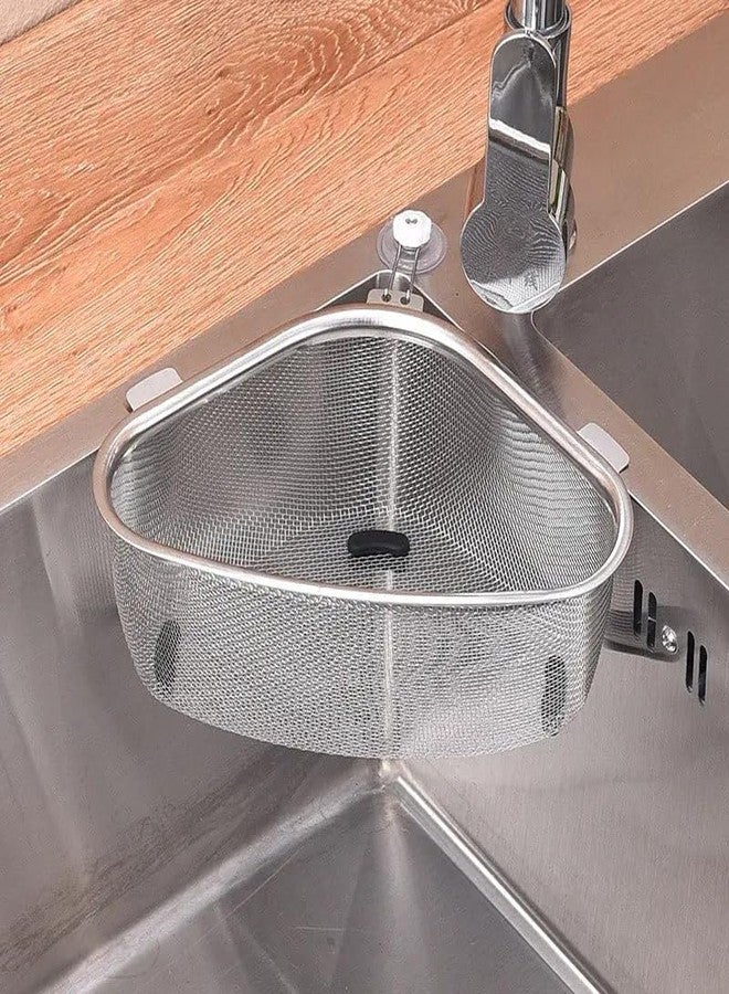 RECTITUDE Stainless Steel Utensil Stand Drainer for Kitchen Steel Sink Corner Strainer Kitchen Multifunctional Sink Corner Shelf Holder Food Strainer Triangle Drainer Basket Fruit Vegetable - Image 3