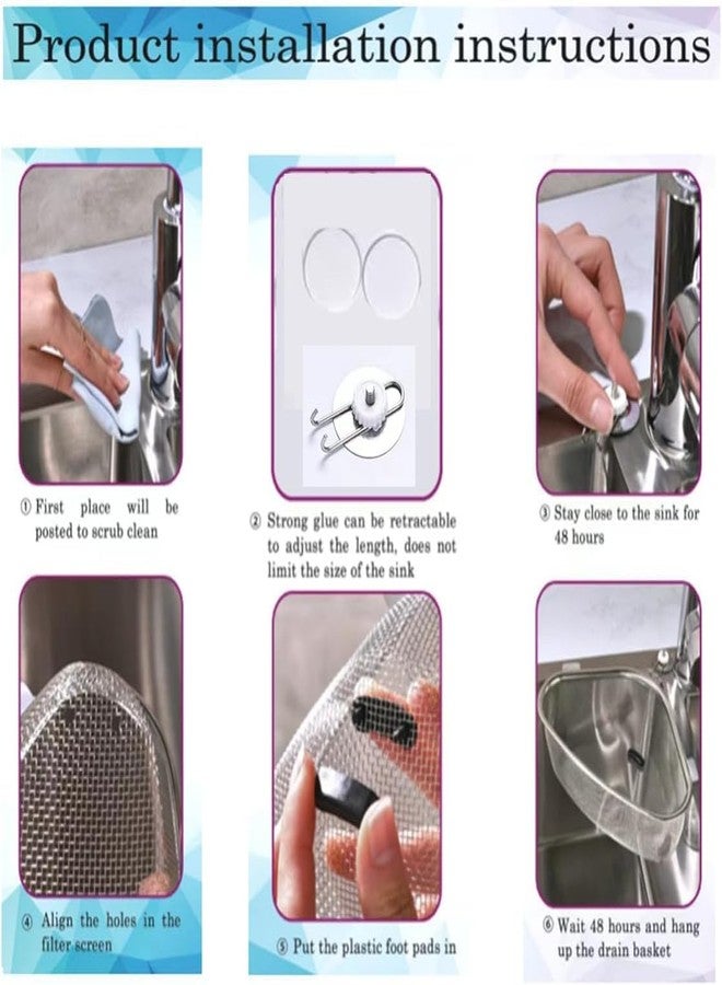 RECTITUDE Stainless Steel Utensil Stand Drainer for Kitchen Steel Sink Corner Strainer Kitchen Multifunctional Sink Corner Shelf Holder Food Strainer Triangle Drainer Basket Fruit Vegetable - Image 4