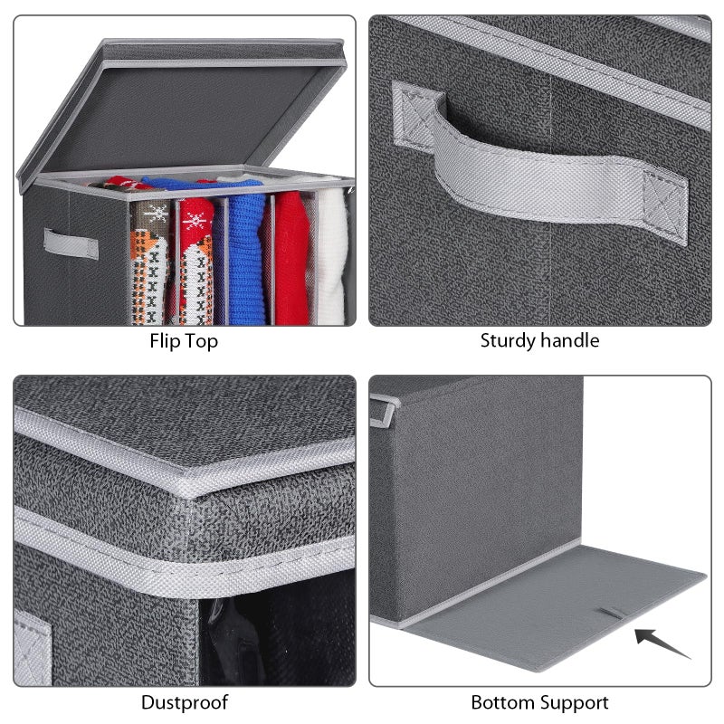Zilink Upgraded Sweater Organizer for Shelf with Lids and Support Boards Clothes Organizer for Closet with 5 Grids Divider Sweater Storage Bins for Sweaters, Jeans, Pants, Black Pattern, 3 Pack - Image 3