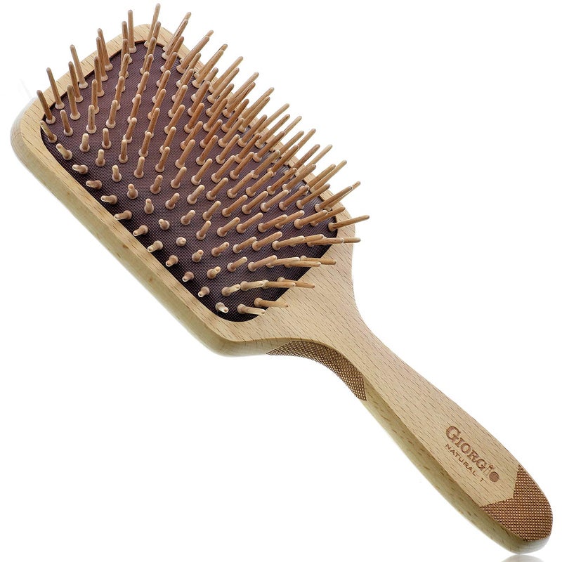 Giorgio Eco Friendly Wooden Bristle Hairbrush  Large Detangling Brush and Hair Growth Brush for Thick or Long Hair  Paddle Hair Brush Made with Anti Static Beechwood Silicone Massage Cushion
