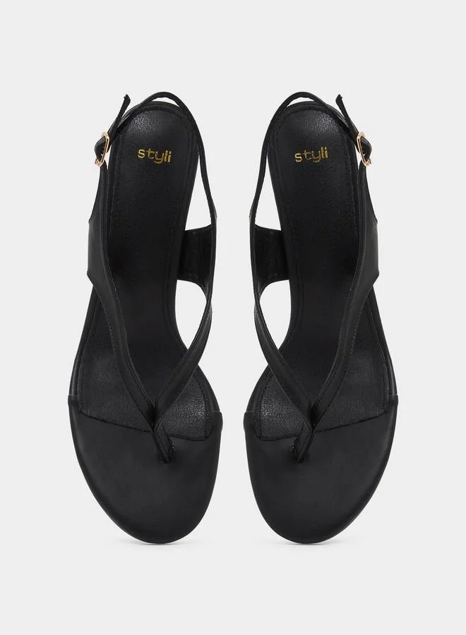Styli Black Black Plain Thong Toe Stiletto Heel Sandals for Women | Best Price UAE