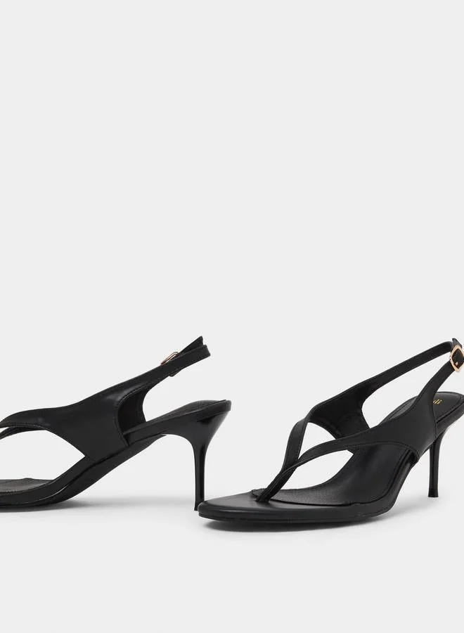 Styli Black Black Plain Thong Toe Stiletto Heel Sandals for Women | Best Price UAE