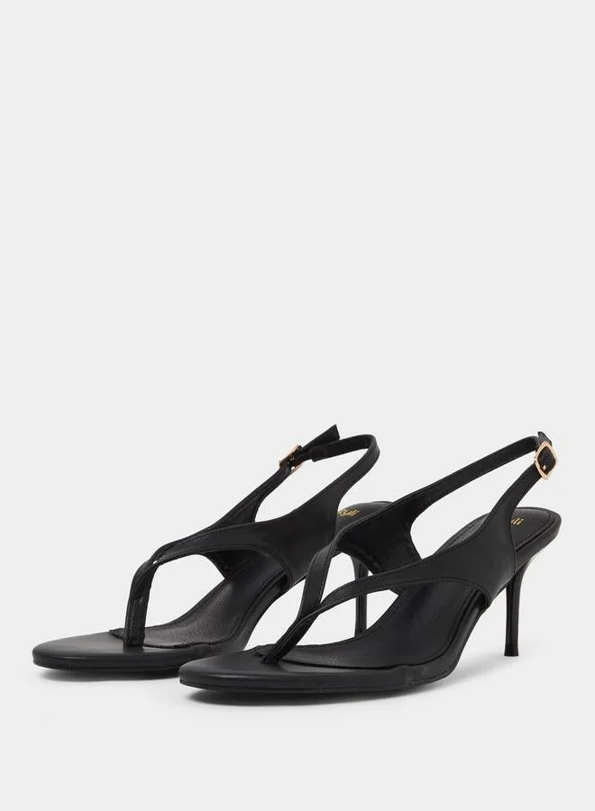 Styli Black Black Plain Thong Toe Stiletto Heel Sandals for Women | Best Price UAE
