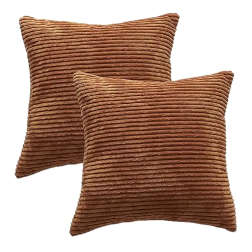 Guffaw / Corduroy/Stripped/Luxury Cushion Covers Standard Size 16"X16" Inches (Light Brown, 2), 340 TC - Image 1