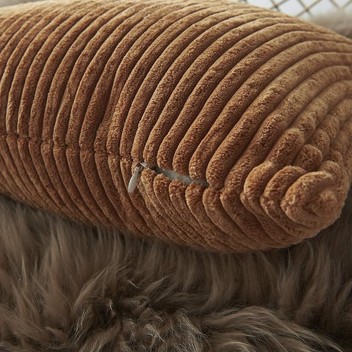 Guffaw / Corduroy/Stripped/Luxury Cushion Covers Standard Size 16"X16" Inches (Light Brown, 2), 340 TC - Image 5
