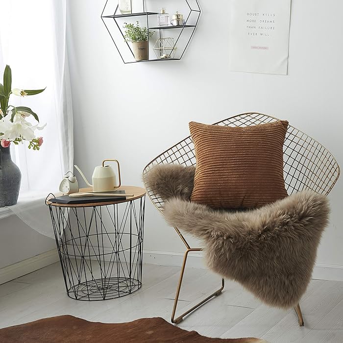 Guffaw / Corduroy/Stripped/Luxury Cushion Covers Standard Size 16"X16" Inches (Light Brown, 2), 340 TC - Image 4