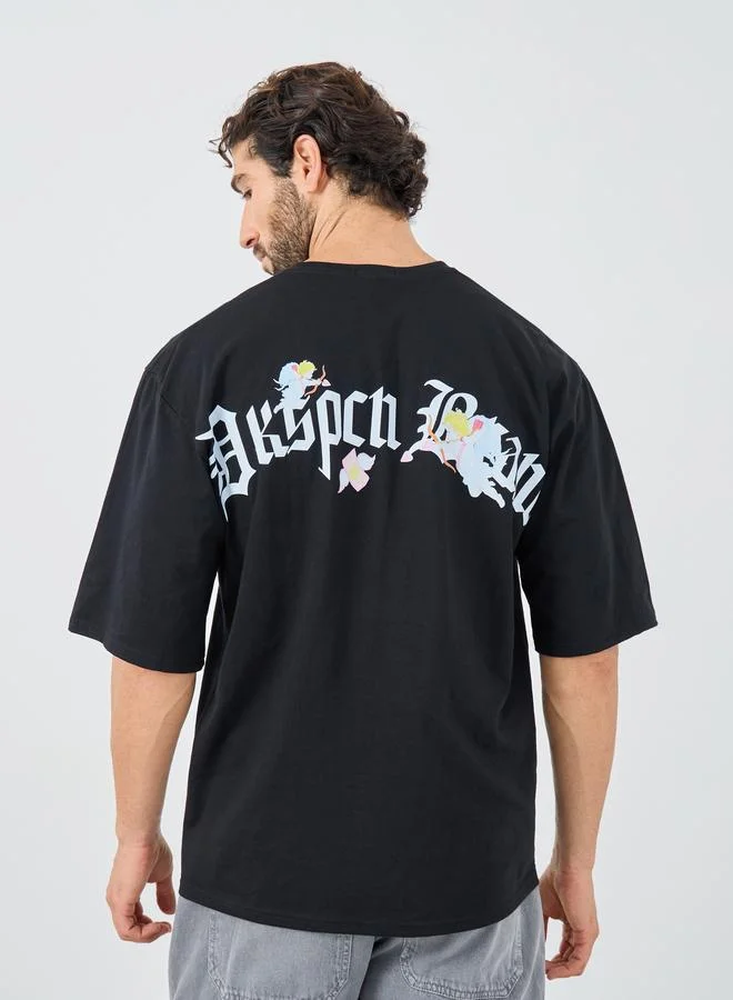 Styli Slogan Print Round Neck Oversized T-Shirt