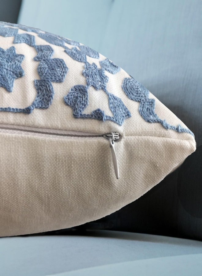 Aitliving Throw Pillow Cover Embroidered Trellis 12x20 inch Mina Blue Cornflower 30x50cm Decorative Lumbar Pillow Cover Embroidery Cotton Canvas 1pc Della Robbia Blue Cushion Cover - Image 2