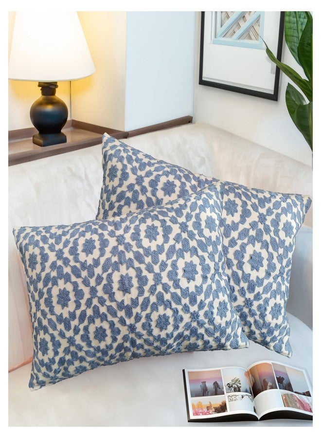 Aitliving Throw Pillow Cover Embroidered Trellis 12x20 inch Mina Blue Cornflower 30x50cm Decorative Lumbar Pillow Cover Embroidery Cotton Canvas 1pc Della Robbia Blue Cushion Cover - Image 3