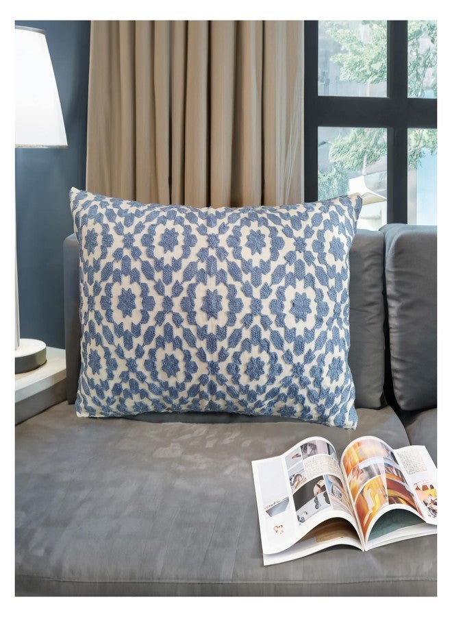Aitliving Throw Pillow Cover Embroidered Trellis 12x20 inch Mina Blue Cornflower 30x50cm Decorative Lumbar Pillow Cover Embroidery Cotton Canvas 1pc Della Robbia Blue Cushion Cover - Image 1
