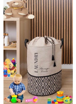 Mor Bebe سلة ألعاب للأطفال على شكل سحب برباط مصنوعة من الفelt رمادي بيج 35x35x50  - Image 1