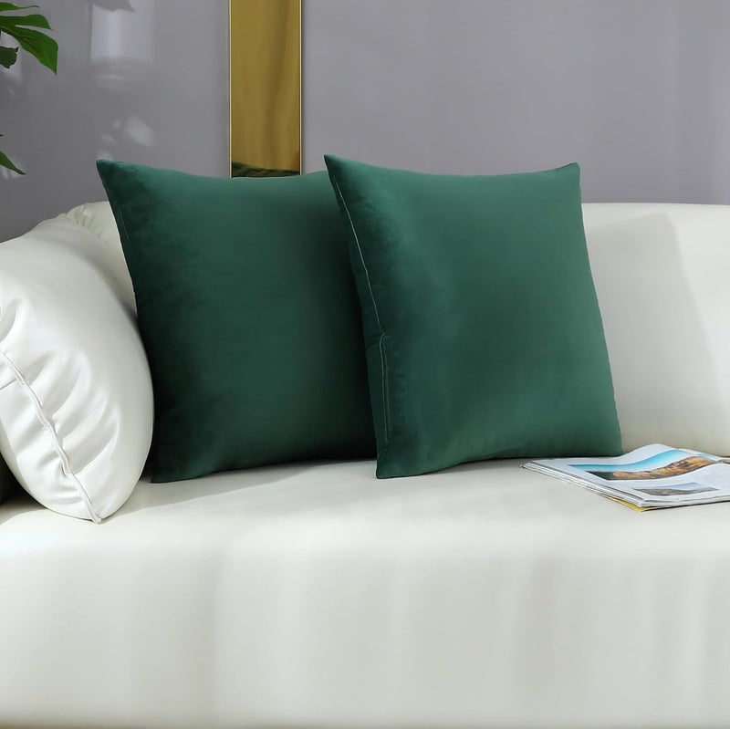 mixeoo Comfy Hunter Green Throw Pillow Covers Christmas Decorative Square Solid Thick Velvet Super Soft Cushion Cases Home Decor for Sofa Couch Living Room Chair, Set of 2, 18 x 18 Inch - Image 3