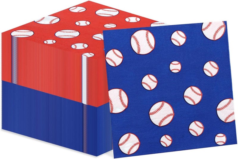 PTECDROTS 100Pcs Baseball Napkins, Disposable Baseball Paper Napkins, Picnic Napkins for Sports Fans Kid Adult Birthday Party Supplies, 13 x 13 Inches - Image 1