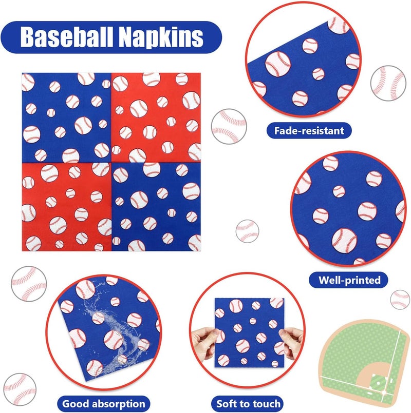 PTECDROTS 100Pcs Baseball Napkins, Disposable Baseball Paper Napkins, Picnic Napkins for Sports Fans Kid Adult Birthday Party Supplies, 13 x 13 Inches - Image 3