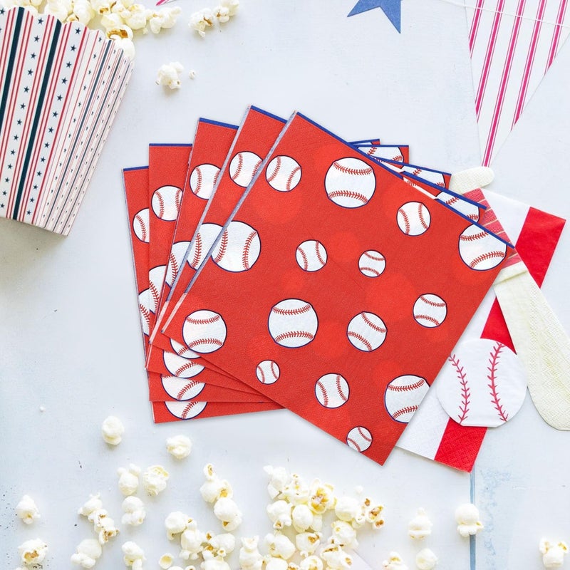 PTECDROTS 100Pcs Baseball Napkins, Disposable Baseball Paper Napkins, Picnic Napkins for Sports Fans Kid Adult Birthday Party Supplies, 13 x 13 Inches - Image 4
